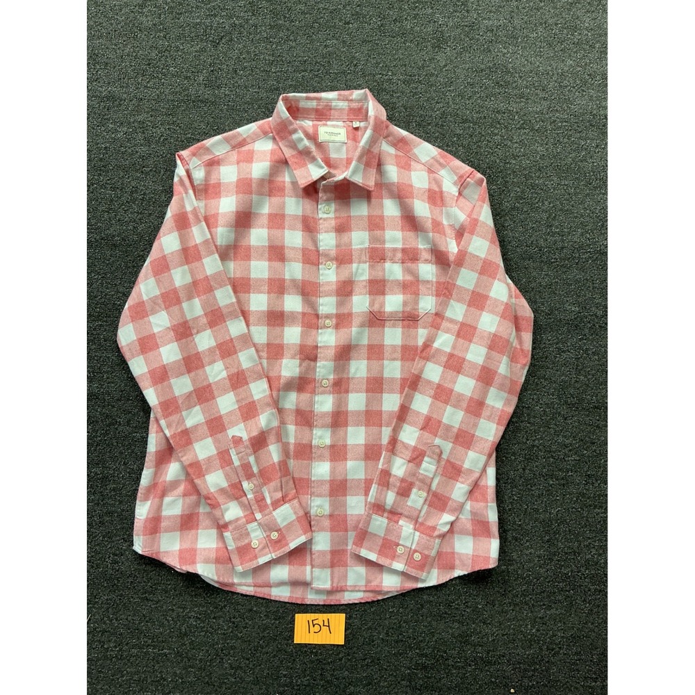 7Diamonds Mens XL Pink White Buffalo Plaid Flannel Button Down Shirt Long Sleeve